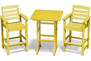 SERWALL Balcony Adirondack Chairs and Table 3 Pieces Set, Adirondack Bar Height Chairs Set of 2 and Bar Table, Outdoor Bar Stools Set for Bistro, Poolside, Backyard, Yellow