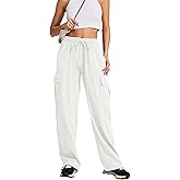PINSPARK Women's Cargo Pants Quick Dry Hiking Athletic Pants Elastic High Waist Casual Pants Wide Leg with Pockets