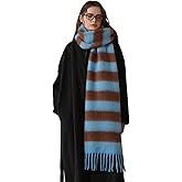 MININAI Women's Fall Winter Chunky Scarves Big Thick Warm Knit Blanket Scarf Long Oversized Striped Tassel Shawls Wraps