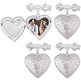 SUPERFINDINGS 4Pcs Wedding Bouquet Photo Charm Silver Round Oval Heart Photos Charm 304 Stainless Steel Bouquet Photo Locket Charms Bow Tie Memorial Brooches Pins DIY Pin Brooch Making