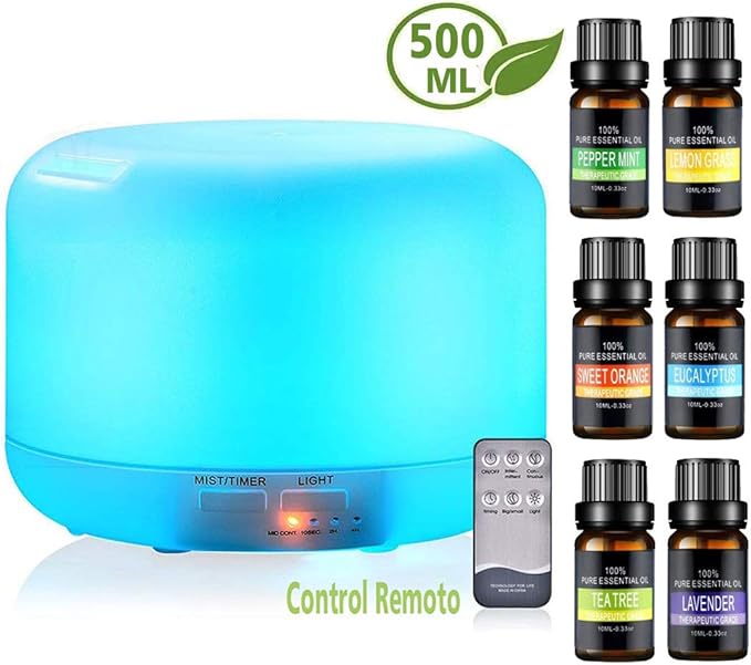 6 Botellas Aceites Esenciales y 1paquete Difusor de Aceites Esenciales