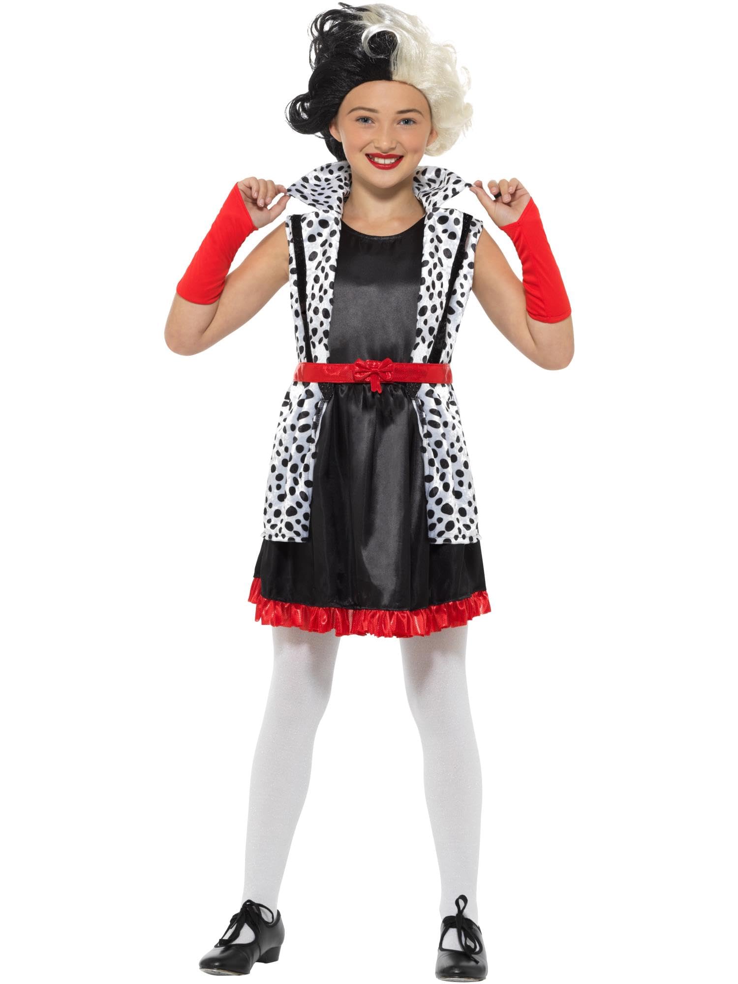 Smiffys Evil Little Madame Costume, Black & White with Dress, Attached Jacket & Gloves, Girls Fancy Dress, Child Dress Up Costumes