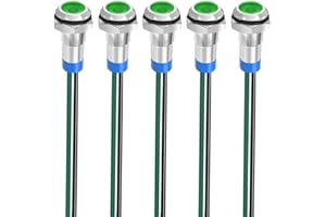 Gebildet 5pcs 8mm 3V-4.5V-5V-6V-7.5V-9VDC Waterproof Metal LED Indicator Light Signal Lamp Energy Saving with Wire(Green)