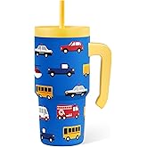 Transportation Tumbler 20oz with Handle and Silicone Straw Lid for Kid, Insulated Stainless Steel Cup, Gift for Kids Boys, Gifts Idea for Birthday Christmas Back to School