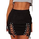 Meyeeka Womens Sexy High Waist Lace Up Bodycon Faux Suede Split Tight Mini Skirt