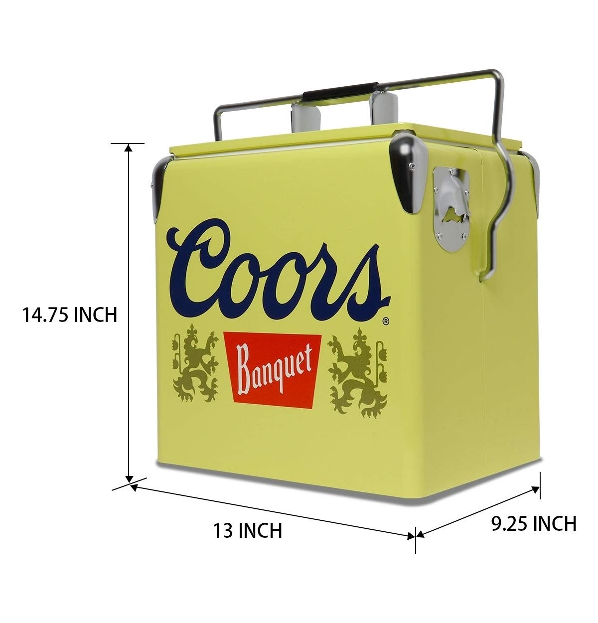 Koolatron Coors Banquet Retro Ice Chest Cooler with Bottle Opener 13L (14 qt), 18 Can Capacity, Yellow and Silver, Vintage Style Ice Bucket for Camping, Beach, Picnic, RV, BBQs, Tailgating, Fishing
