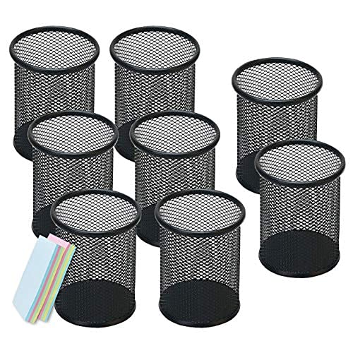 Qualsen Pen Holder For Desk 8 Pack, Mesh Desk Organizer Pen Pot Pencil Holders, Stationary Supplies Pencil Pots For Office, Home, Classroom, Black