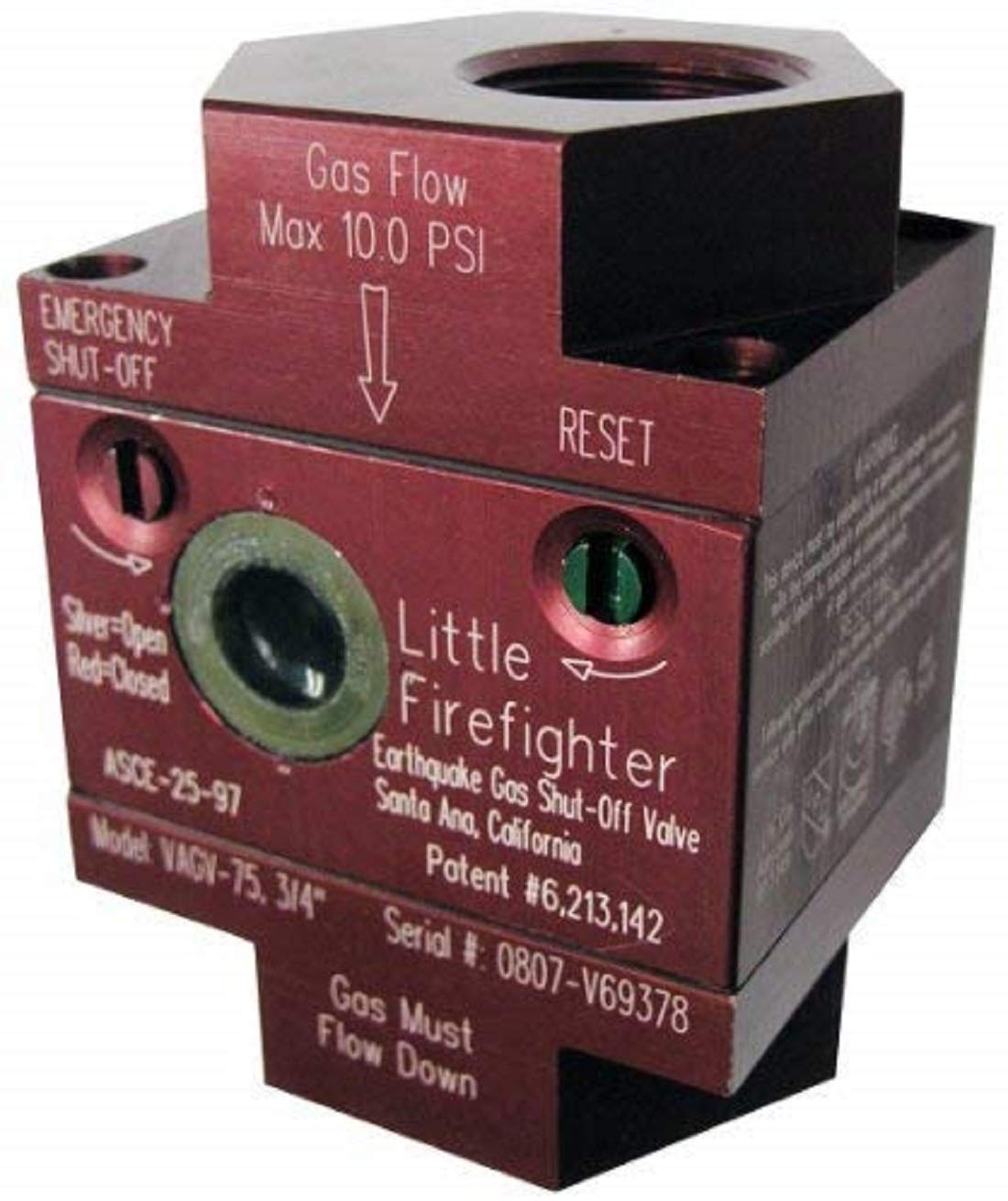 Photo 1 of Watts Little Firefighter Earthquake Gas Shutoff Vertical Valve for Natural Gas and Propane Lines, 3/4" Connection, 5.4 Magnitude, Bracket and Assembly Kit, Silver