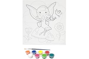 Misco Toys Canvas Paint Party Kits, 11 Piece Art kit Pre-Drawn Outline Canvas for Paint and Sip 8 Colors and Brush Included, Great Gift for Kids 4+ and Adults Too! (Fairy)