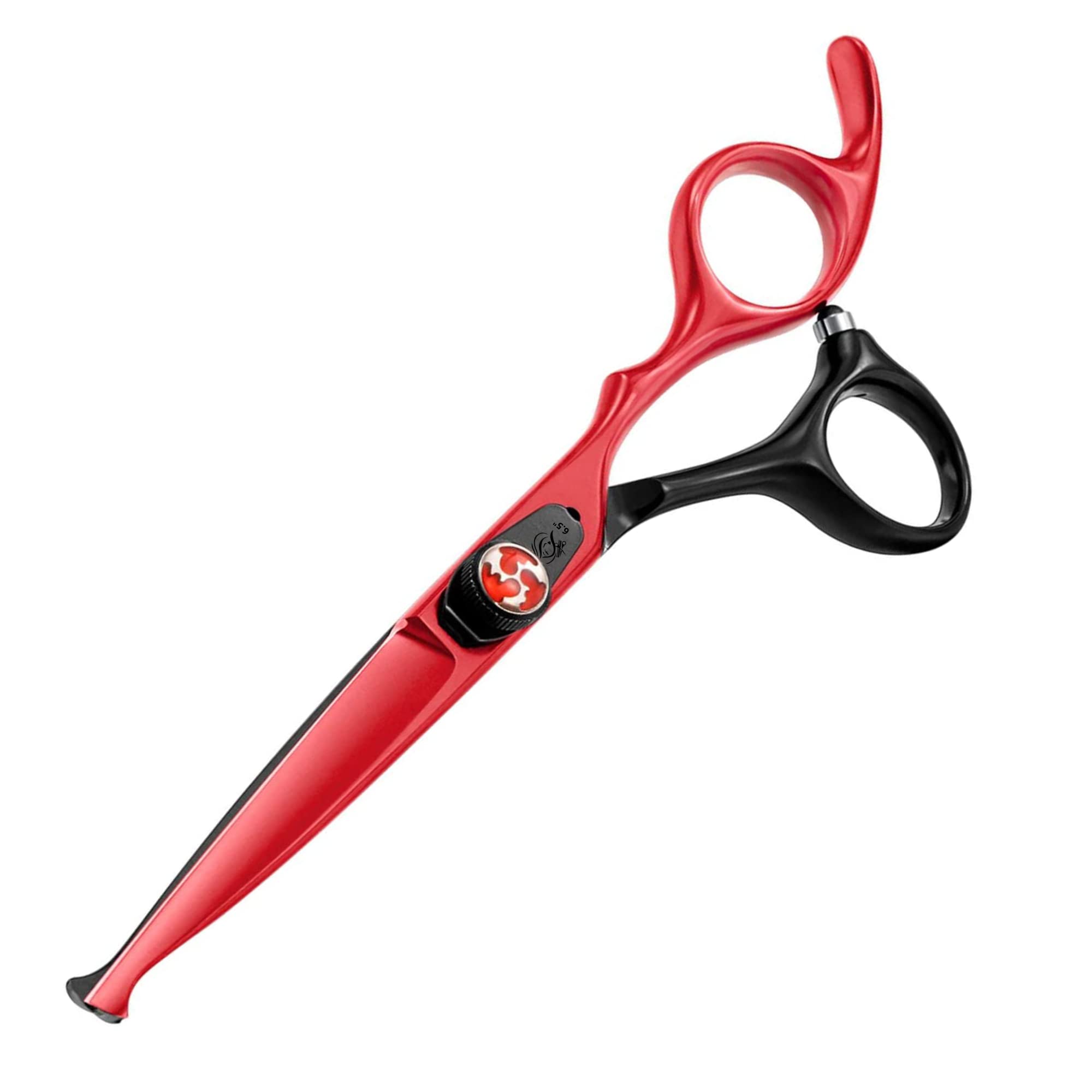 wishbeauty Kids Safety Round Tip Hair Scissors - Curved & Straight Blades, Professional Salon Barber Scissors for Baby (Red & Black, 6.5")
