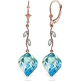 Galaxy Gold GG 14k Solid Gold Leverback Earrings with Diamonds and Briolette Twisted Blue Topazes