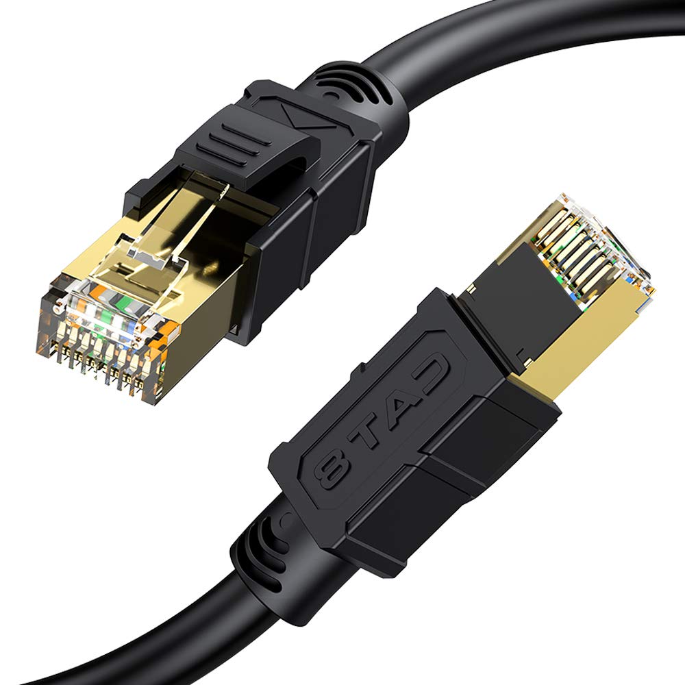 CAT8 Ethernet Cable 100ft, High Speed 26AWG Shielded Black Round Cat8 LAN Network Internet Wire Cabl