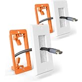 LEENUE Brush Wall Plate with Mounting Bracket, Cable Pass Through | Single Gang Cord Hider Decorator Cover for Low Voltage Wires, TV Home Theater System, 2 Pack, Orange