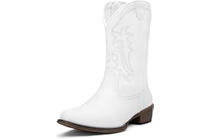 Jeossy Women's 9806 Cowboy Boots, Western Cowgirl Mid-Calf Pull on Round Toe Embroidered Boots with Inside Zipper