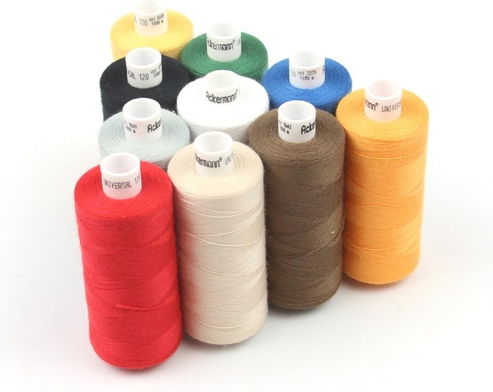 Ackermann 10.000m Nähgarn (10x 1.000m) Universal Nähgarn Farben-Mix in 10 Farben Stärke 120, Markengarn