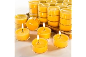 Capaniel 48 Packs Beeswax Tealight Candles- 4 Hour Burn Time Pure Beeswax Candles- Burn Evenly and Clean- Beeswax Candles Bulk Smokeless Beeswax Tea Lights for Relaxing Air Purification