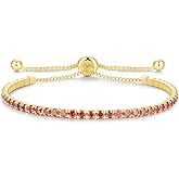 Cranmadia Valentines Day Gifts Sterling Silver Birthstone Tennis Bracelets for Women 2.5mm Tennis Bolo Bracelet Fashion Jewelry Birthday Gifts for Women Mom Wife | Adjustable Size 9"