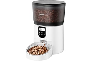 FRIWOLE Automatic Cat Feeders, Clog-Free 4L Automatic Cat Food Dispenser with Sliding Lock Lid Storage Timed Feeder for Cat and Dogs with Voice Recorder, Programmable Meal & Portion(White)