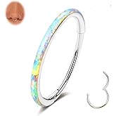 TupMi Opal Septum Ring 16G 18G 20G Hinged Hoop Ring for Women Stainless Steel Opal Nose Ring Hoop Septum Piercing Clicker Ring Cartilage Tragus Helix Earrings Conch Piercing Jewelry