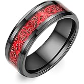 Adreamz 8mm Black Tungsten Carbide Ring for Men Women Red Carbon Fiber Celtic Dragon Inlay Knot Promise Wedding Band Beveled Edges Polished Comfort Fit