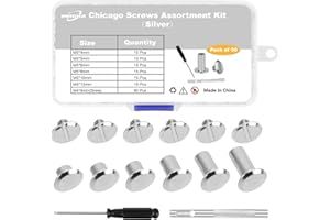 DNHOUL 90Sets Chicago Screws Leather Rivets Assorted Screw Rivet M5 Chicago Leather Screw for Decoration and DIY Leather Craft Belt Bag Shoes Purse Bookbinding（M5*4,5,6,8,10,12） (Silver)