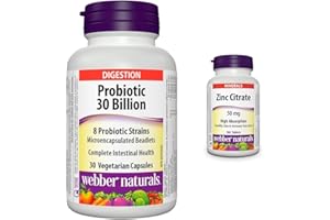 Webber Naturals Probiotic 30 Billion Active Cells, 8 Probiotic Strains, 30 Capsules, For Digestive Health, Vegetarian & Zinc 