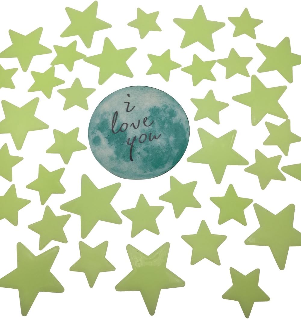 JINSRAY Ultra Glow Full Night Moon & Stars Stickers, 3D Luminous Decor with 175 Brightest Stars Bonus Big Moon, Ideal Gift Boys Girls, Boxed Set, 3 Sizes Stars (1", 1.5”, 2.5")