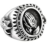 XAHH Jewelry Men's Stainless Steel Vintage Praying Hands Ring Black Silver 9