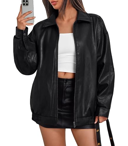 Amazon.com: MakeMeChic Women's Faux Leather Shacket Long Sleeve