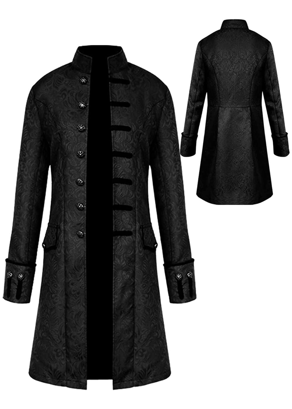 Sangdut Men's Medieval Steampunk Halloween Costumes, Gothic Frock Coat Victorian Court Uniform, Renaissance Bottom Vintage Adult Festival Tailcoat (Black, XXL)