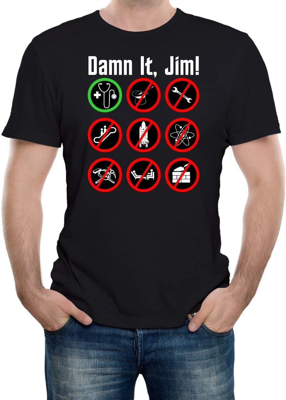 Reality GlitchMen's Damn It Jim Nerd Geek Slogan T-Shirt
