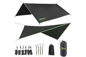 Hammock Rain Fly - Waterproof Tent Tarp Camping Backpacking Survival Shelter by Premium Lightweight Ripstop Fabric, Fast Set 