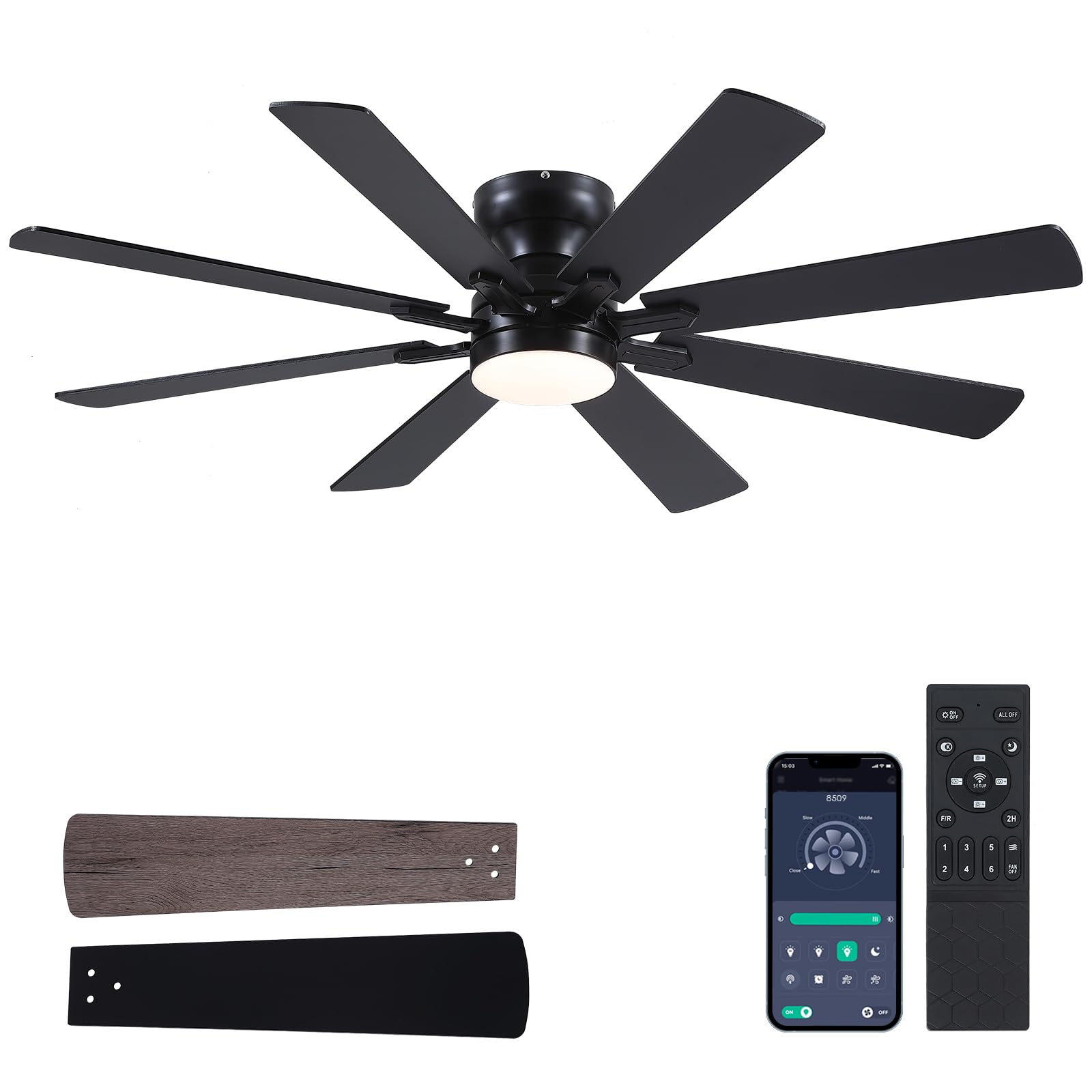 BYKISTOK Black Ceiling Fan with Light and