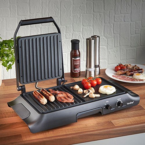 VonShef Electric Indoor Contact Grill Griddle, Sandwich, Panini Press