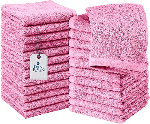 DAN RIVER 100% Cotton Washcloths 24 Pack Premium Quality Face and Body Cloth, Quick Dry and Highly Absorbent Essential Towels for Bathroom, Hand, Kitchen and Cleaning | 12x12 in | 400 GSM (Pink)