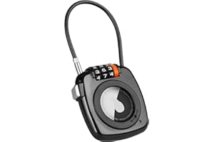 TUXON Compatible with Apple AirTag Secure Lock with Wire Cable, 3-Digit Combination Luggage Locks, Alloy Body Ultra Durable Anti-Lost Protective Case for Luggage, Bags, Suitcase, and Backpacks (BLACK)