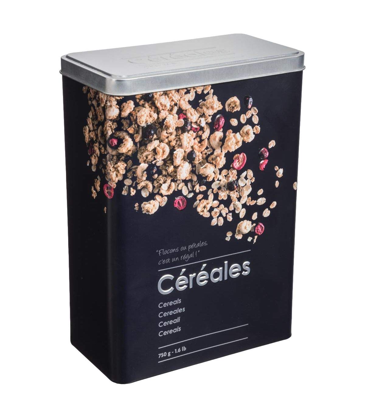 Paris Prix 'Relief II' Cereal Box - Black, Minimalist Style, 18 x 10 x 24.5 cm