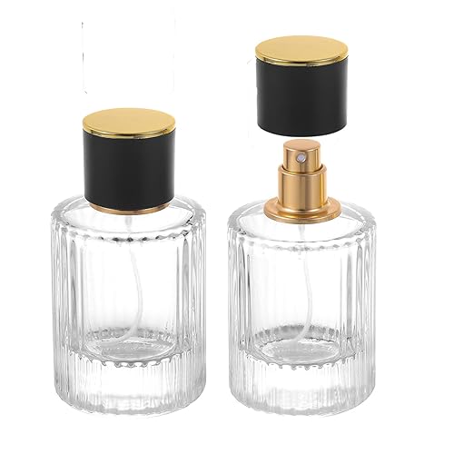 YWG Stone Vintage Perfume Bottles, 2 Packs 50ml Glass Atomizer Travel, Empty Clear Perfume Spray Bottle Essential Oil Container Sprayer Cologne Atomizer for Men