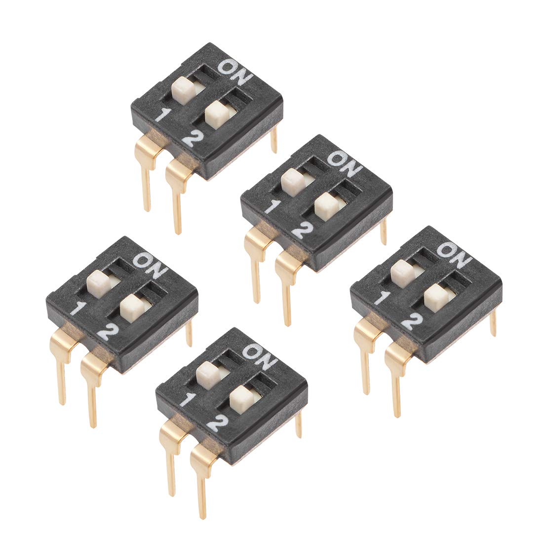 sourcing map 5 Pcs Black DIP Switch Horizontal 1-2 Positions 2.54mm Pitch for Circuit Breadboards PCB