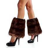 Barelove Leg Warmers for Womens Winter Faux Fur Leg Fuzzy, Plush Soft Furry Long Boot Cuff Covers Halloween Santa Costume for Parties, Christmas (Borwn)