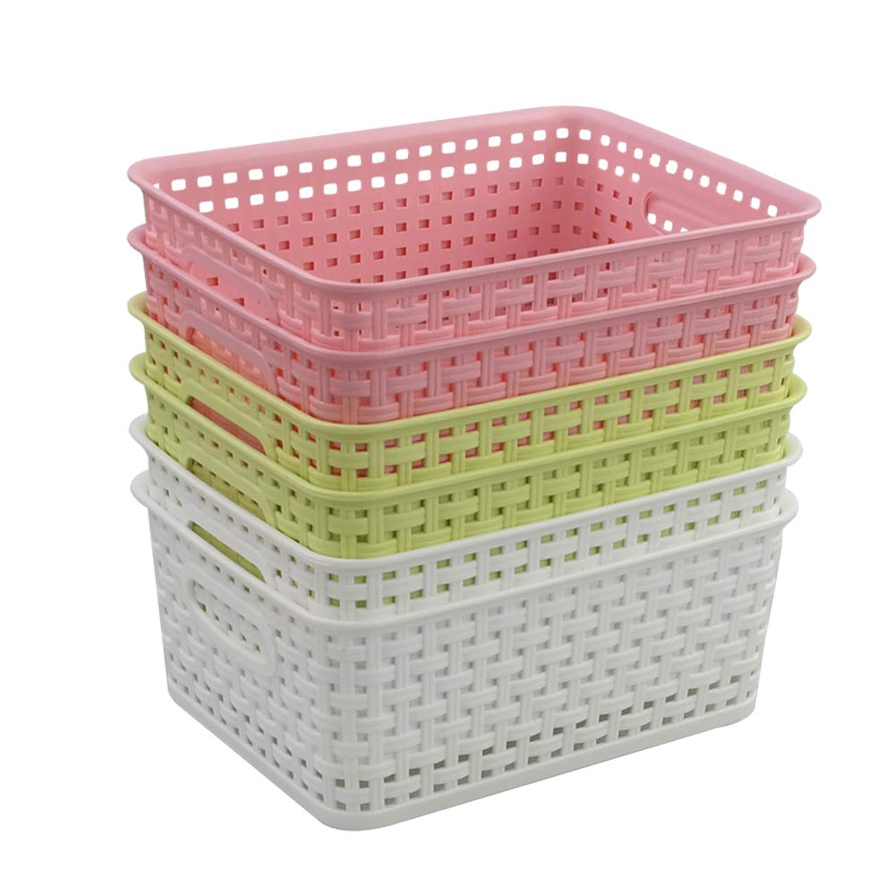 Annkky Set of 6 Plastic Storage Baskets, Colored Shelf Baskets Organizer