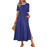 MEROKEETY Women's 2025 Summer Casual Maxi Dress Spring Beach Vacation Short Sleeve Crewneck Split Midi T Shirt Dresses