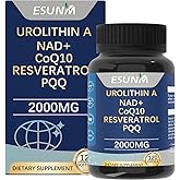 ESUNM Urolithin A Supplement 1,000mg with NAD+,CoQ10,Resveratrol,PQQ Supplement for Healthy Aging, Antioxidants and Mitochondrial Support,120 Capsules - 30 Servings