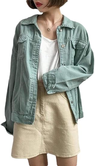 Amazon Kxp レディースラペルルーズロングスリーブコートカーディガンジーンデニムジャケット Green One Size コート ジャケット 通販