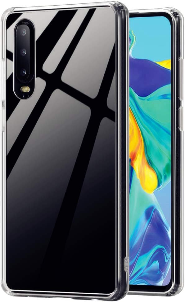 AhaSky Glass Case for Huawei P30, 9H Tempered Glass Hybrid Back Cover + Soft TPU Bumper Shock Absorption, [Scratch resistant] [Drop protection] Glass Case Compatible with Huawei P30