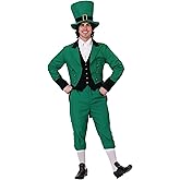St. Patrick's Day Adult Leprechaun Costume for Men, Costume with Tailcoat Jacket, Vest, Pants, and Hat Large