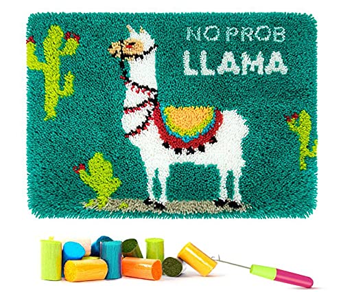 ROCKY&CHAO Latch Hook Kit for Adults & Kids- Llama Pattern 62x40CM, Complete DIY Rug Making Craft Kits with Yarn & Canvas and Crochet Needle, Adult Craft Kits for Women, Relaxing Home Art Project — image 1