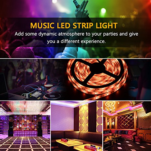 LED Strip Lights, 16.4ft/5m Sync to Music Color Changing Light Strip Kit with Remote Control for Home, Bedroom, TV, Ceiling Decoration, Bright 5050 LEDs, Cutting and Waterproof Design DC 12V