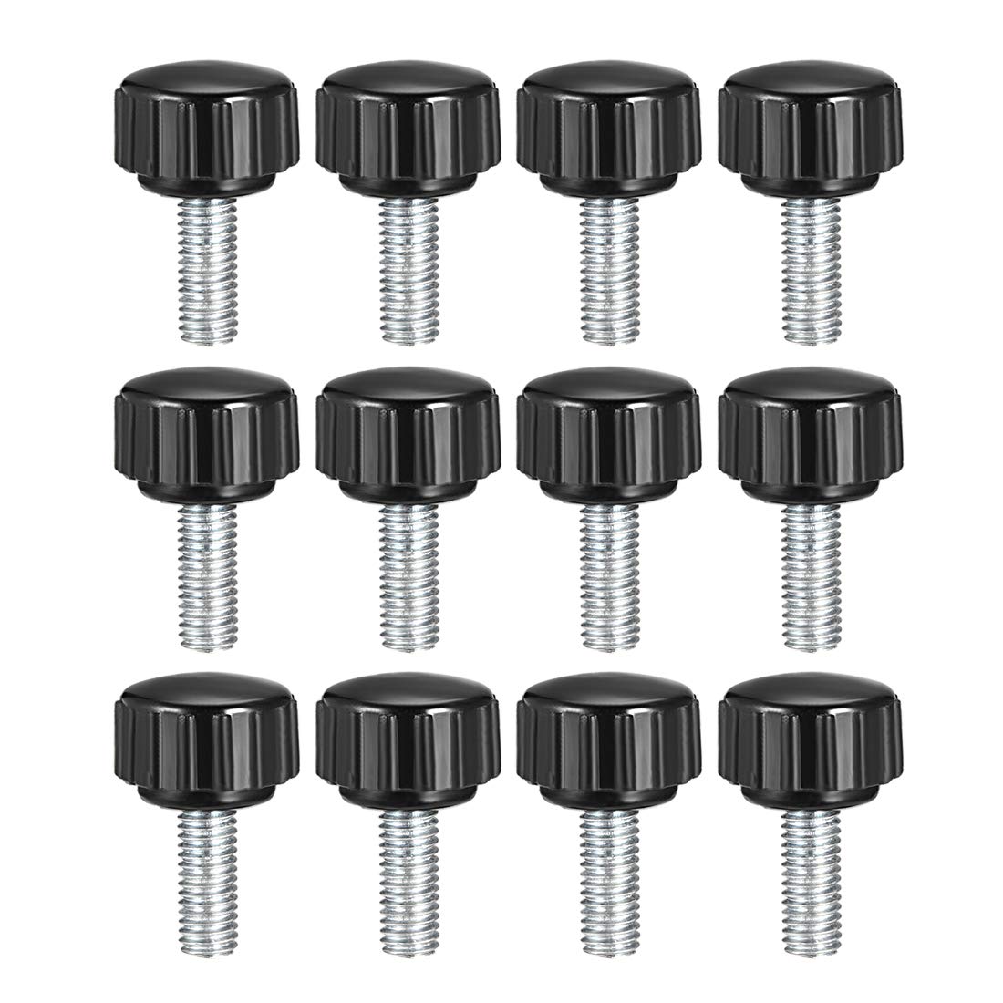 sourcing map M5 x 15mm Metric Male Thread Knurled Clamping Knobs Grip Thumb Screw on Type Plastic Threaded Hand Bolt Knobs Black 12 Pcs