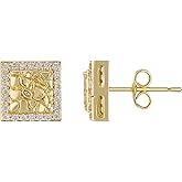 14K Gold Plated Square Rough Textured Nugget Earrings For Men,Square Nugget Stud,Cubic Zirconia Earrings Studs For Women